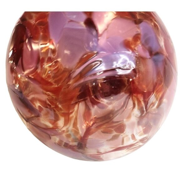 5" Hand-Blown Glass Ornament With Swirled Red & Purple Design - Picture 7 of 11